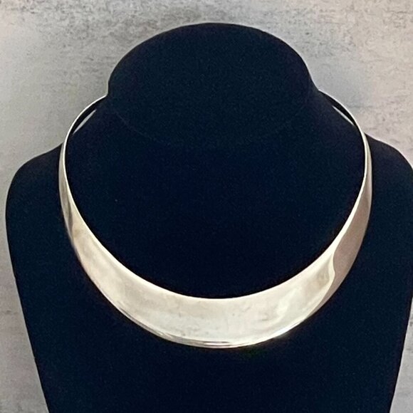 925 Sterling Silver Solid Wide Slip On Collar Necklace Vintage 40 Grams TW - Picture 1 of 5